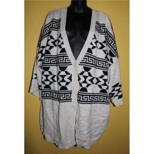 Ellos 3x 4x V Neck Sweater Cardigan Aztec Cream Black Wide 3/4 Slvs